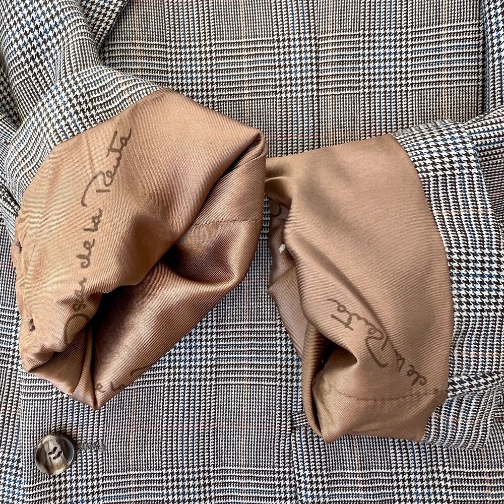 Vintage 80s Oscar de la Renta Men's 40R/Med 2-Piece Glen Plaid Vest & Blazer - Picture 3 of 16